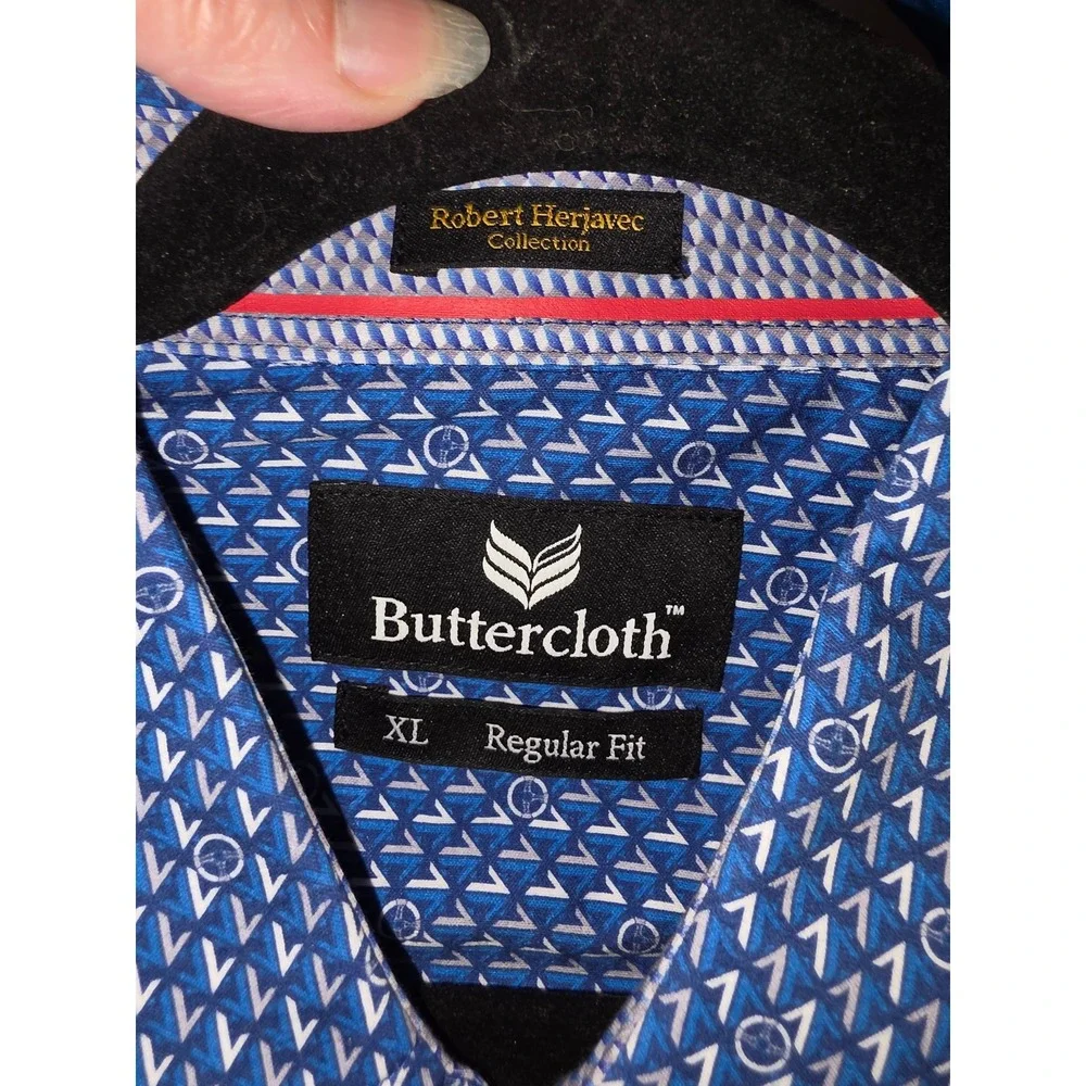 Buttercloth Robert Herjavec Blue Steering Wheel Print Knit Button Down Shirt XL